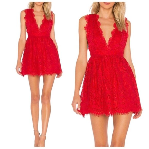NBD Revolve Red Lace V Neck Mini Dress,  size‎ XS, New with tag - Picture 1 of 15